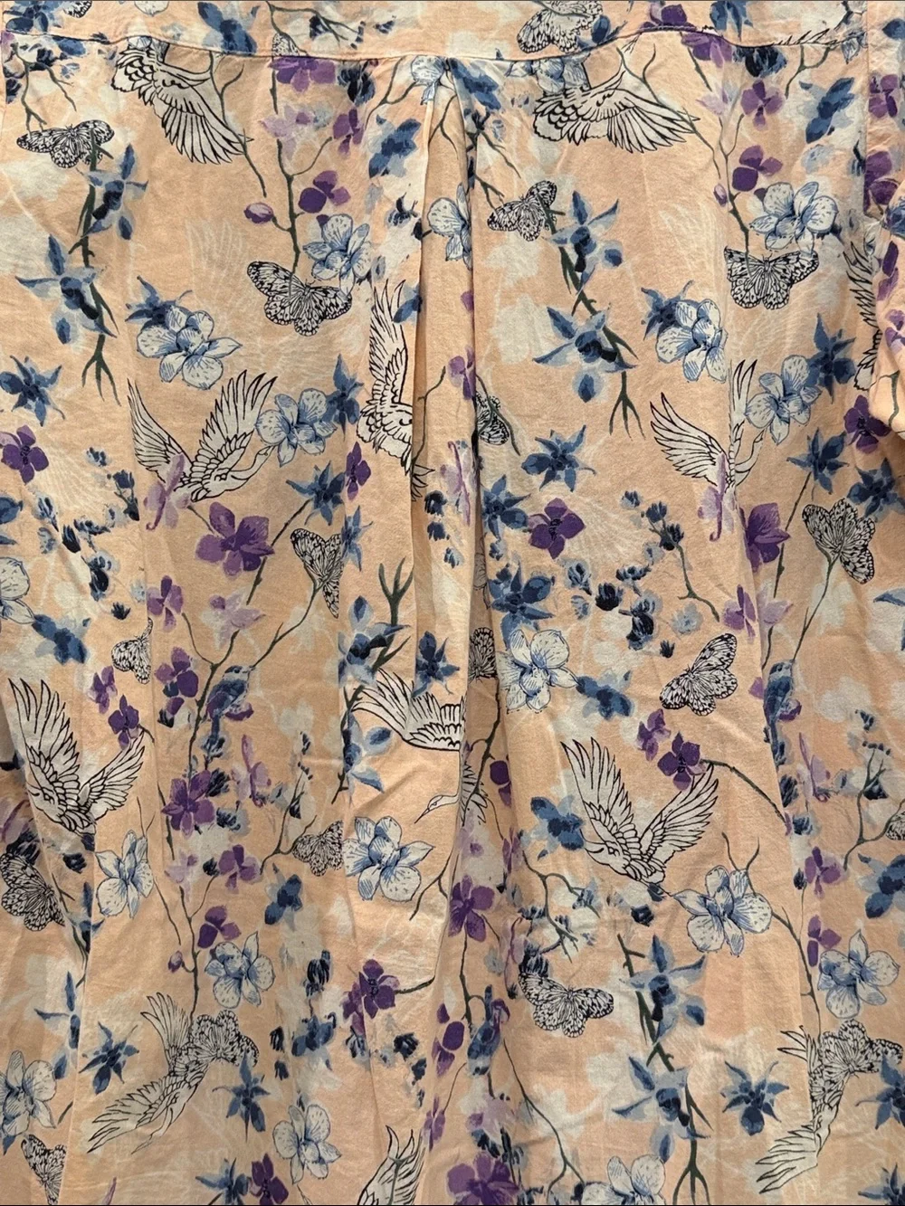 Denim 24/7 Pink/Peach Floral Pintuck Button-Down Blouse